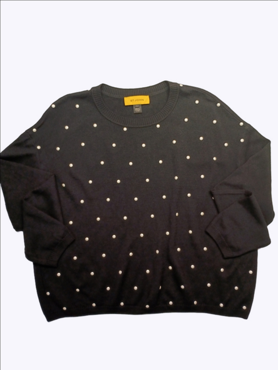St. John Sweaters - St. John Black Crewneck Sweater with Faux Pearl Dot Embellishments 90's